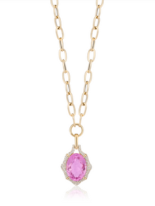 Oval Morganite & Diamond Pendant Chain Necklace