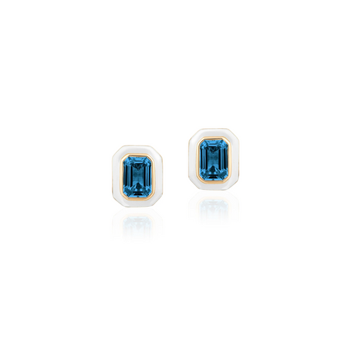 Queen Emerald Cut with Enamel Frame Stud Earrings