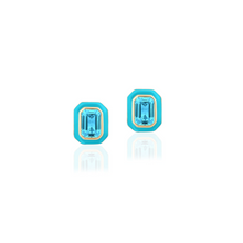 Queen Emerald Cut with Enamel Frame Stud Earrings