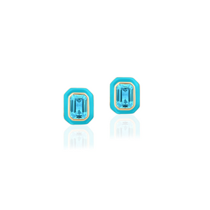 Queen Emerald Cut with Enamel Frame Stud Earrings