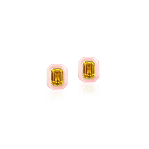 Queen Emerald Cut with Enamel Frame Stud Earrings