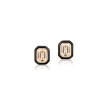 Queen Emerald Cut with Enamel Frame Stud Earrings