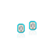 Queen Emerald Cut with Enamel Frame Stud Earrings