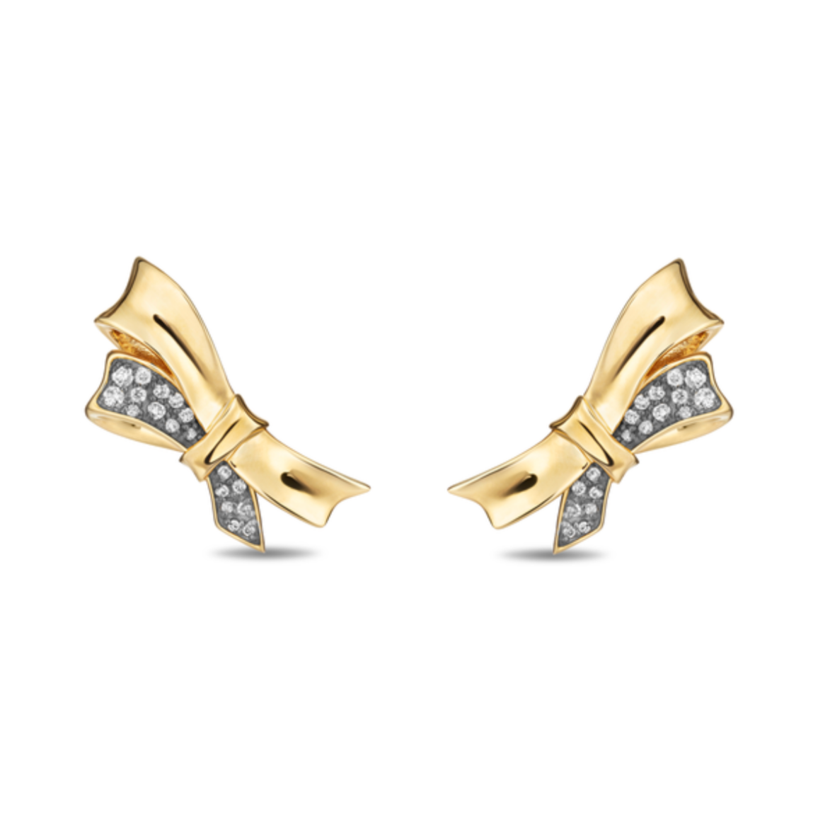 Gold & Diamond Chiffon Bow Stud Earrings