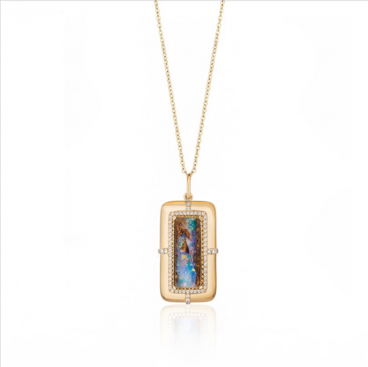 Statement Australian Boulder Opal Pendant Necklace with Diamonds