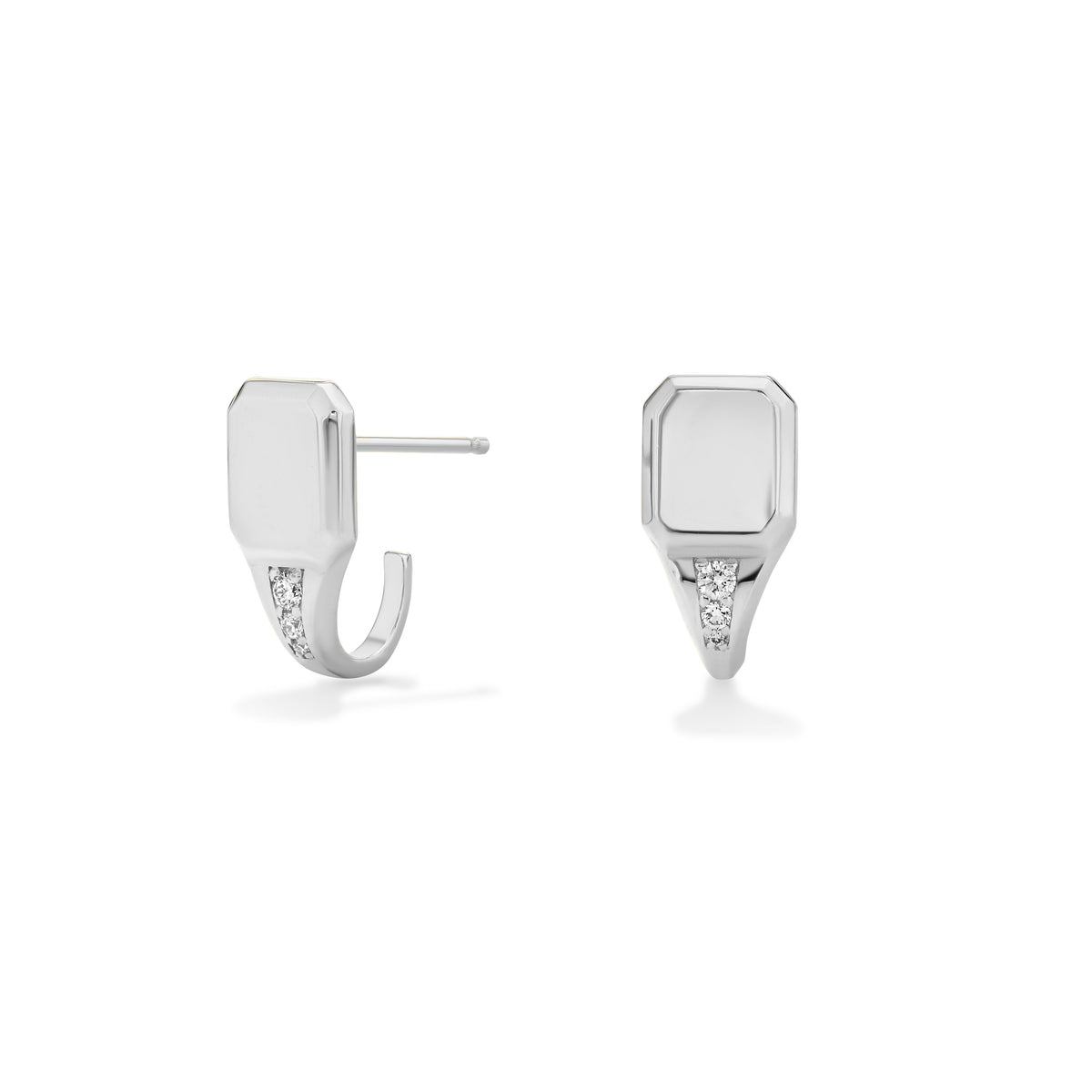 Engravable Pave Diamond Signet J Hoops