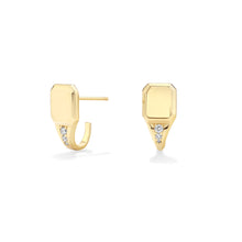 Engravable Pave Diamond Signet J Hoops