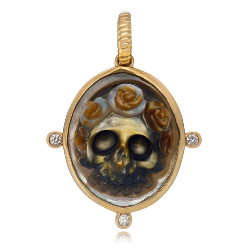 Memento Mori Skull Cameo Gemstone & Diamond Charm Pendant