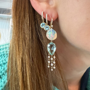 Small Diamond Hoop Earrings with Blue Topaz Charms