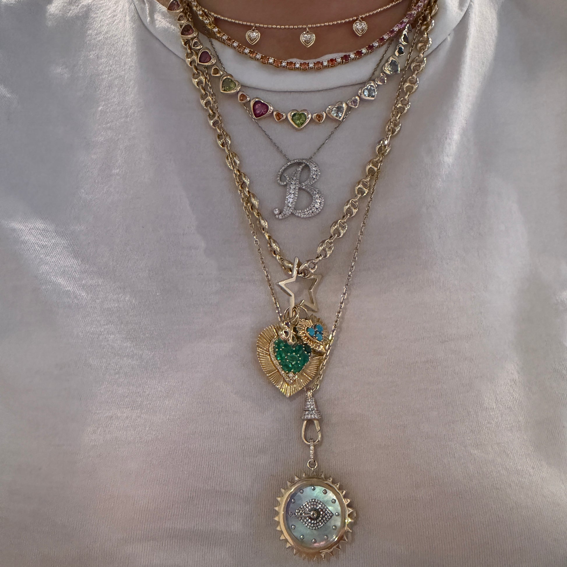 Small Fluted Heart Charm with Gemstone Cluster