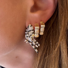 Small or Large Bamboo Fluted Gold & Diamond Hoop Earrings