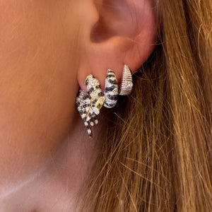 Small or Large Black & White Diamond Zebra Huggie Hoop Earrings