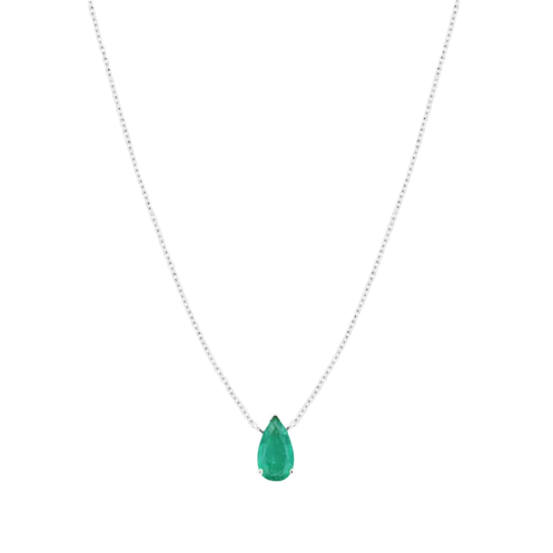 Solitaire Pear Shaped Emerald Necklace