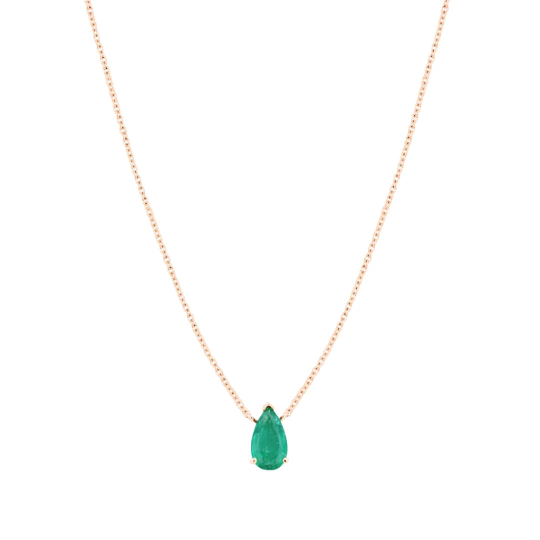 Solitaire Pear Shaped Emerald Necklace