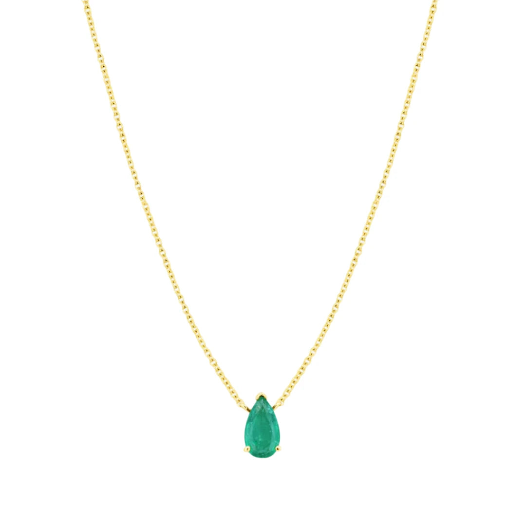 Solitaire Pear Shaped Emerald Necklace