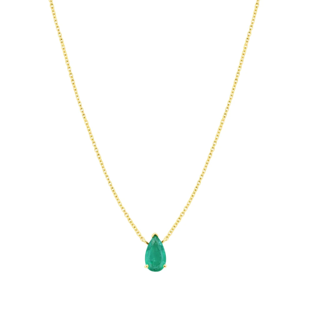 Solitaire Pear Shaped Emerald Necklace