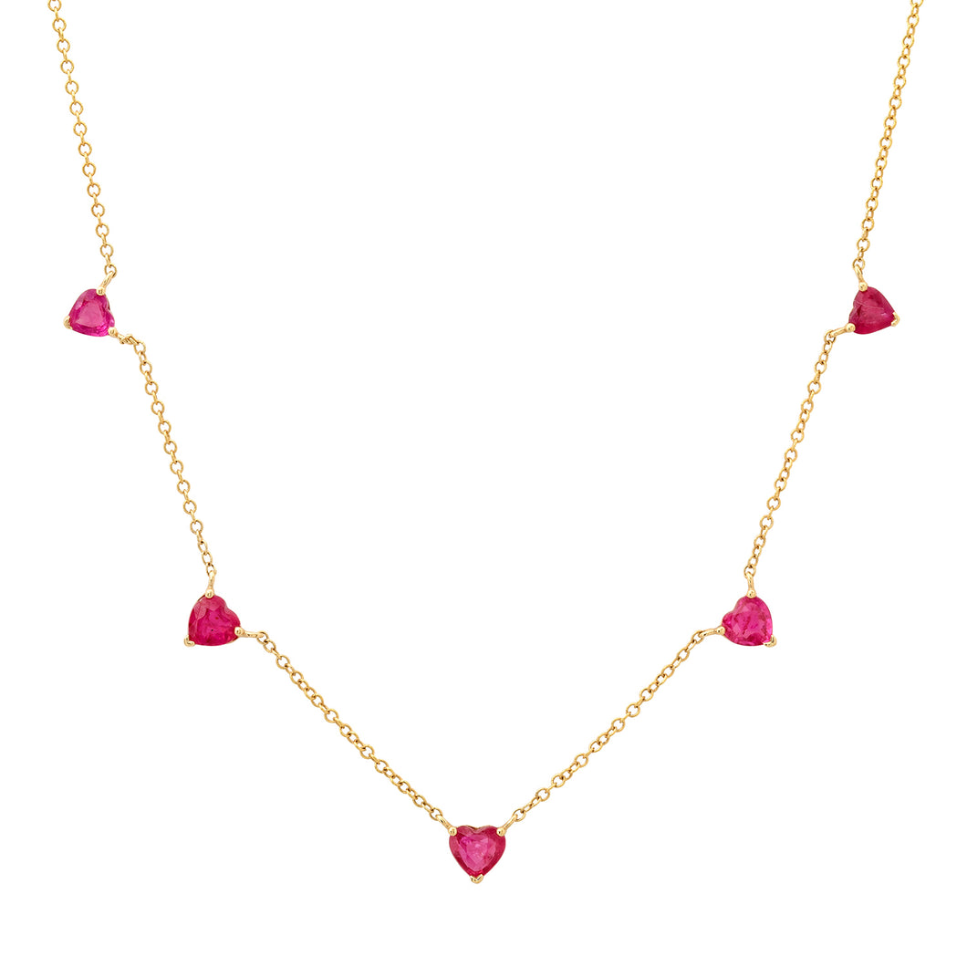 Sweet Cinq Ruby Hearts Necklace