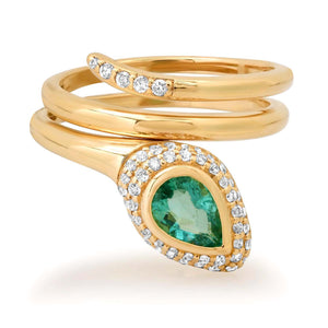 Sweet Emerald & Diamond Snake Wrap Ring