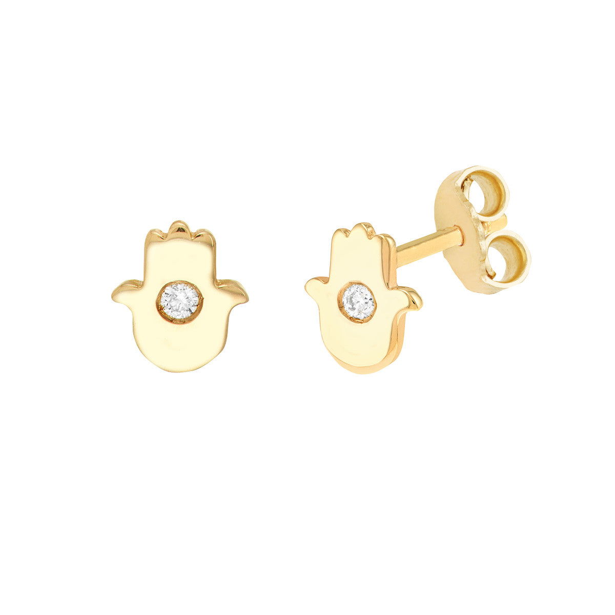 Gold & Diamond Hamsa Stud Earrings