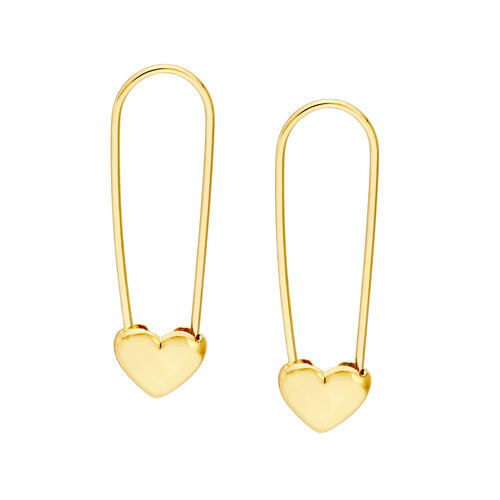 Heart Shape Safety Pin Hoop Earrings