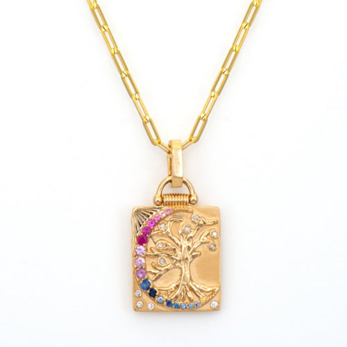 Sapphire Dreaming Tree Double Sided Tablet Pendant