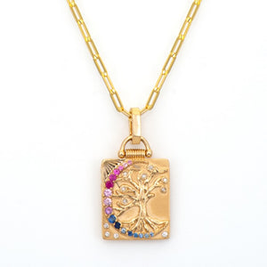 Sapphire Dreaming Tree Double Sided Tablet Pendant