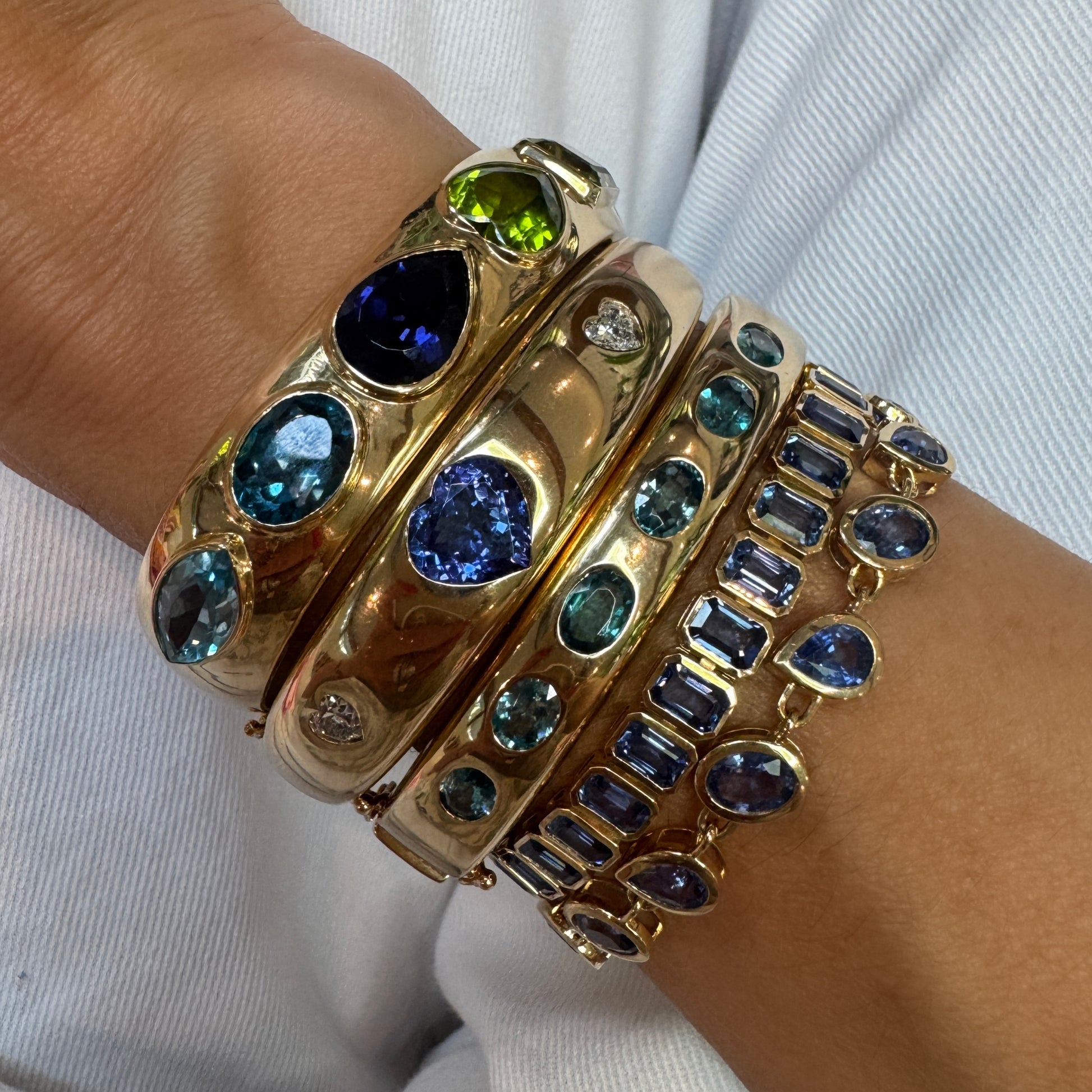 Tanzanite & Diamond Heart Statement Bangle Bracelet