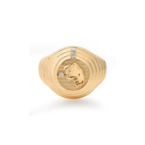 Diamond & Fluted Gold Zodiac Medallion Signet Ring