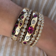 Textured Bezel Set Round Diamond Bangle Bracelet