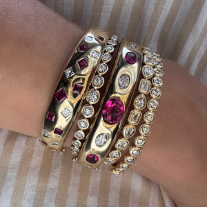 Textured Bezel Set Round Diamond Bangle Bracelet
