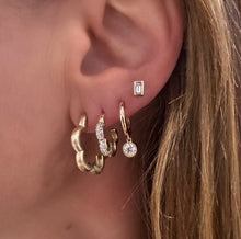 Textured Bezel Diamond Drop Huggie Hoop Earrings