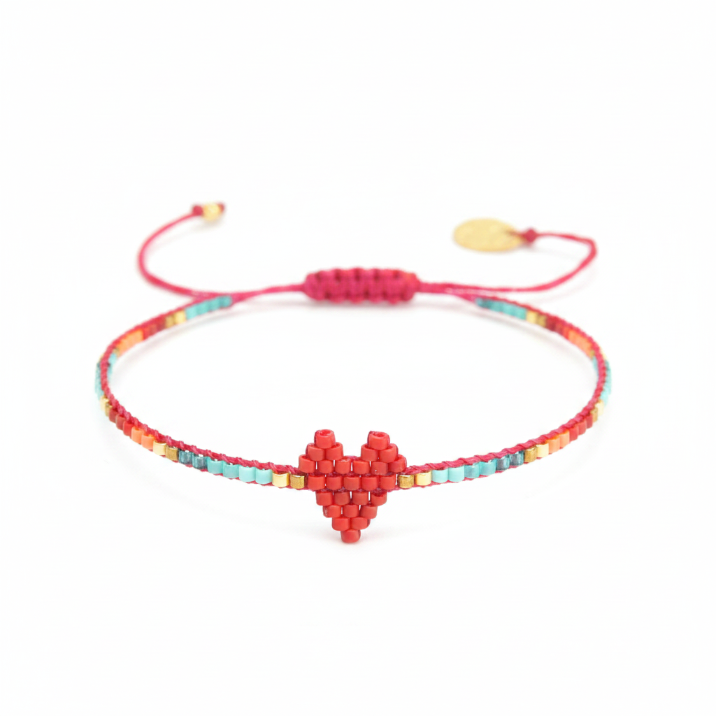 Thin Beaded Heart Bracelet