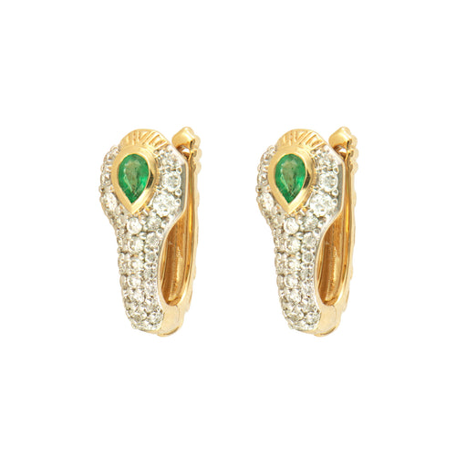 Diamond Back Emerald Snake Huggie Hoop Earrings