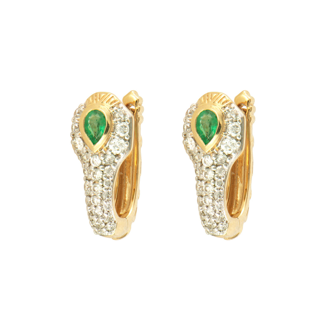 Diamond Back Emerald Snake Huggie Hoop Earrings