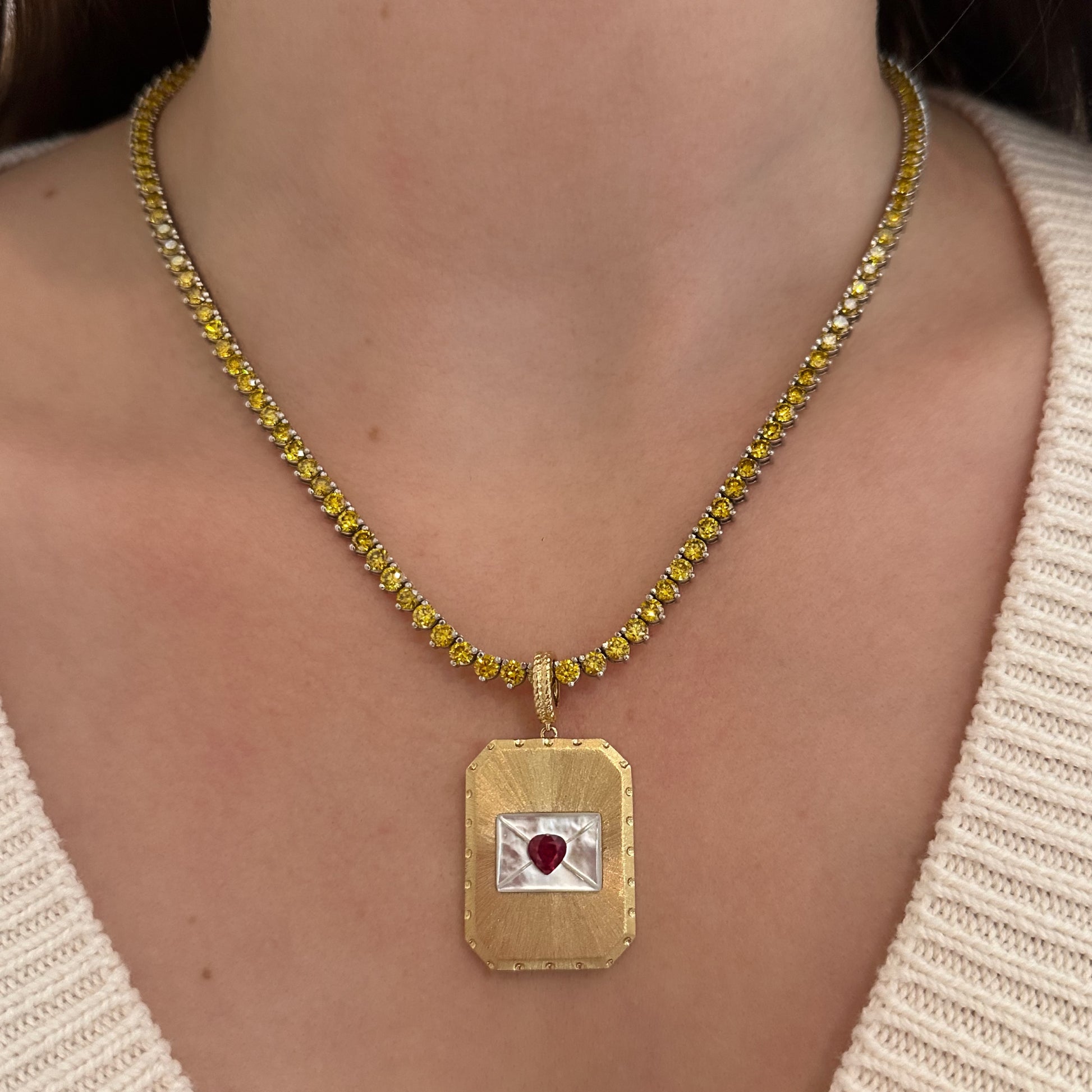 Graduated Three Prong Lab Grown Fancy Yellow Diamond Tennis Necklace