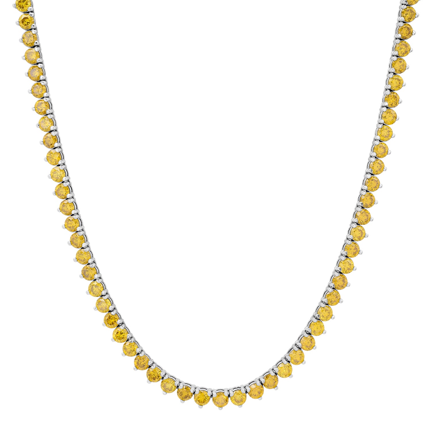 Graduated Three Prong Lab Grown Fancy Yellow Diamond Tennis Necklace
