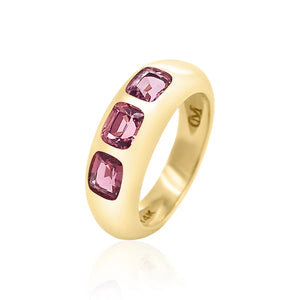 Three Stone Cushion Cut Spinel Ring