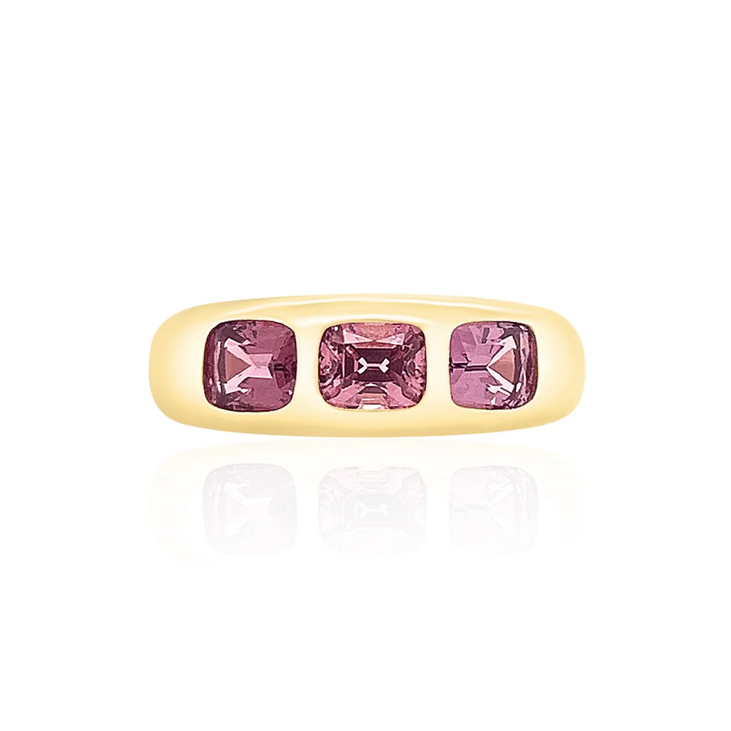 Three Stone Cushion Cut Spinel Ring