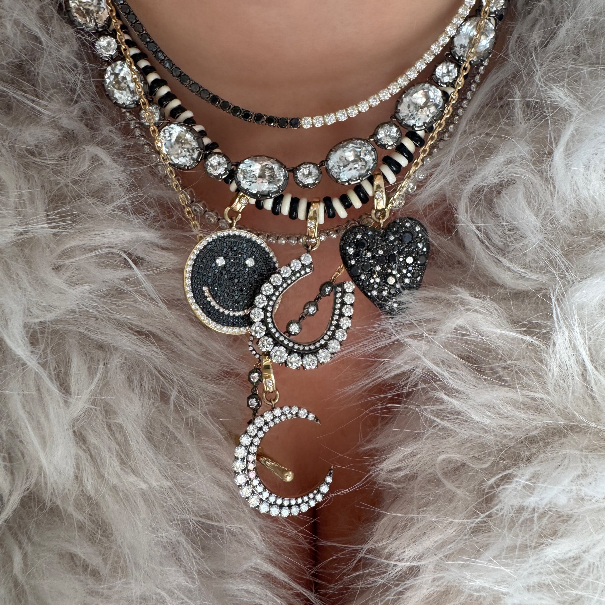 Toggle Chain Necklace with Bezel Set Diamonds & Black Rhodium