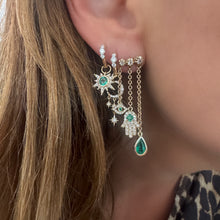 Trio Sophia Emerald & Diamond Pave Protection Chain Drop Stud Earring