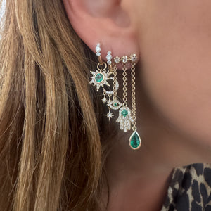 Trio Sophia Emerald & Diamond Pave Protection Chain Drop Stud Earring