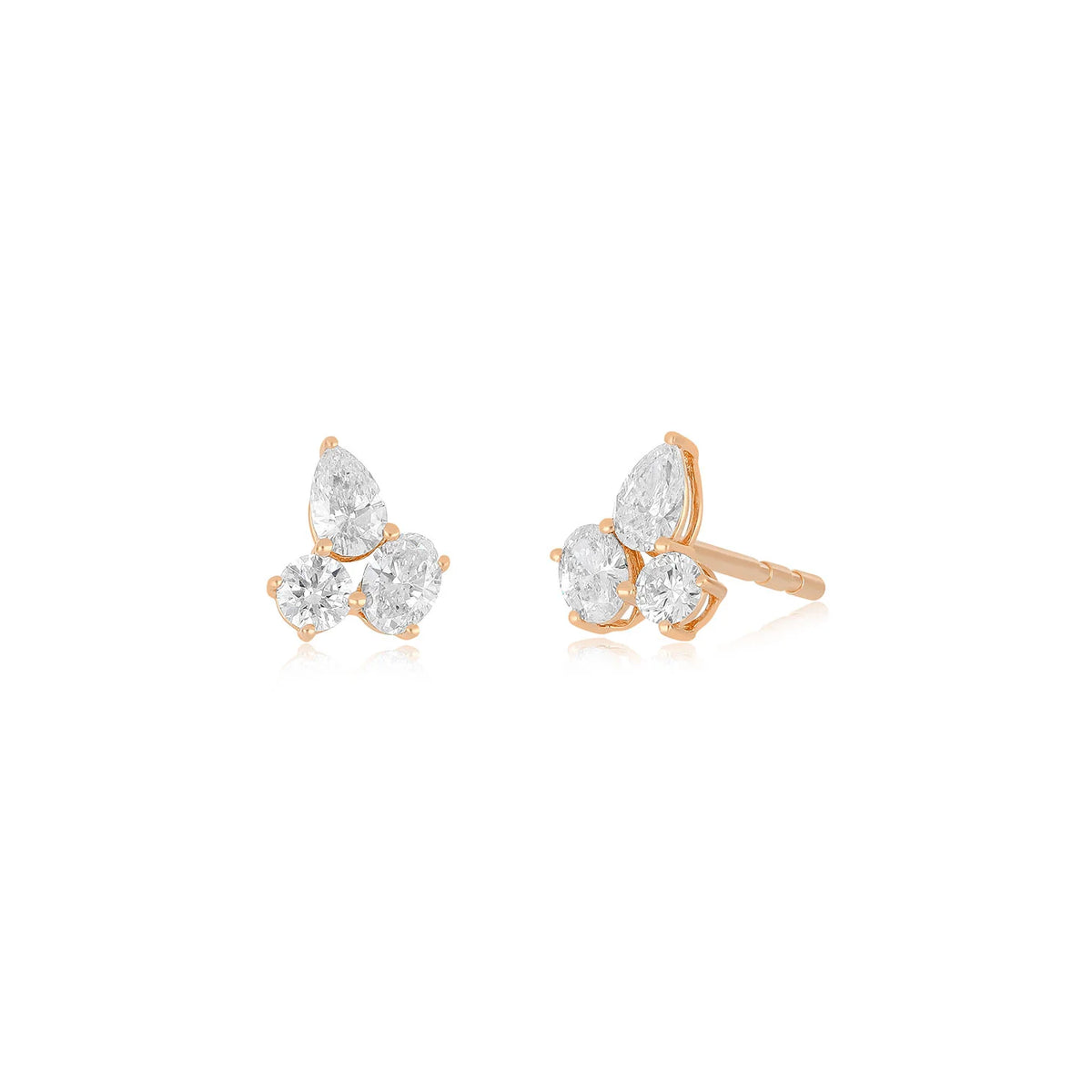 Triple Diamond Cluster Stud Earrings