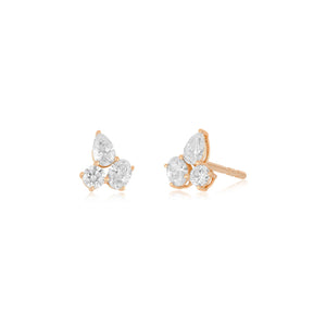 Triple Diamond Cluster Stud Earrings