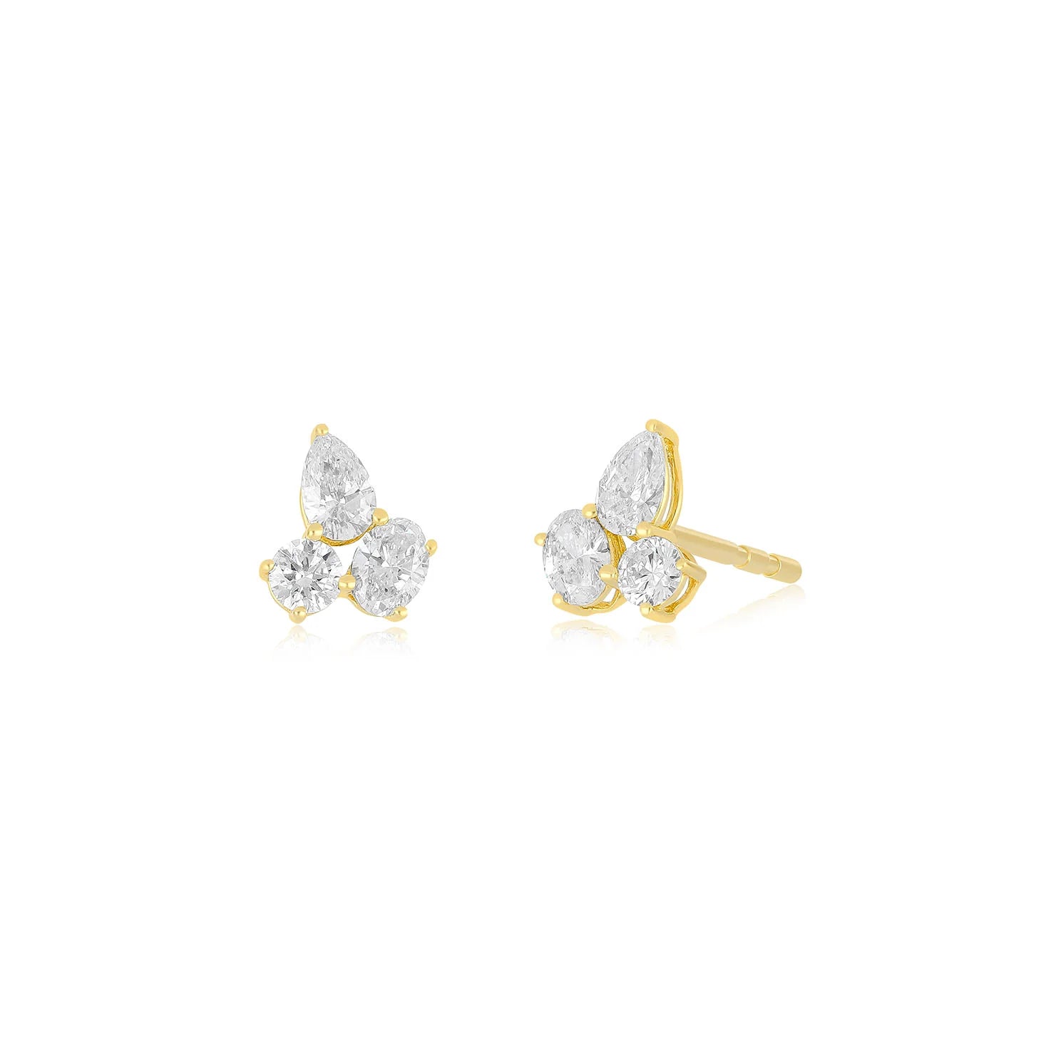 Triple Diamond Cluster Stud Earrings