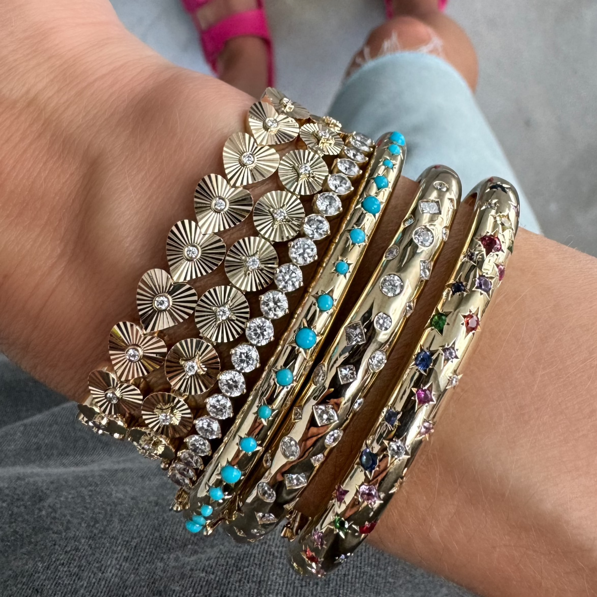 Turquoise Starburst Skinny Nomad Bangle Bracelet