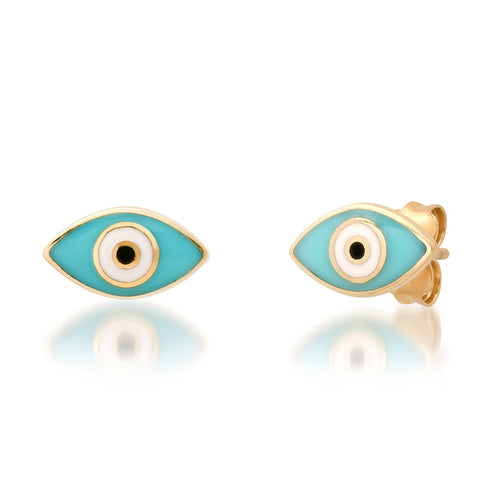 Turquoise Enamel Evil Eye Stud Earrings