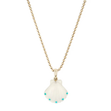 Turquoise & Quartz Scalloped Shell Charm Pendant