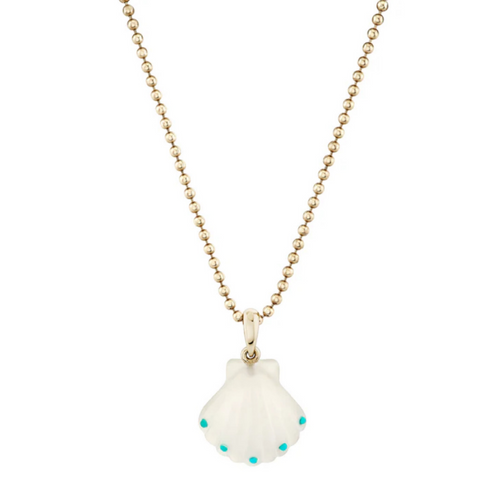 Turquoise & Quartz Scalloped Shell Charm Pendant