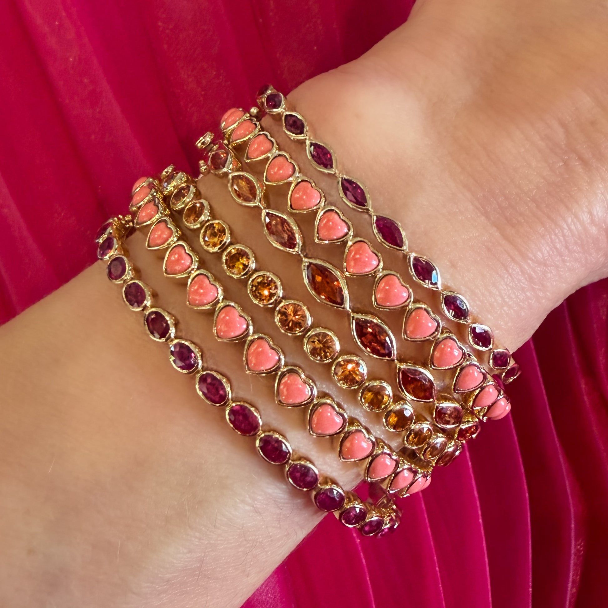 Turquoise or Coral Endless Hearts Bangle Bracelet