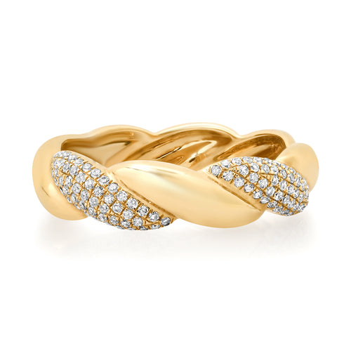 Twisted Gold & Pave Diamond Stacking Ring